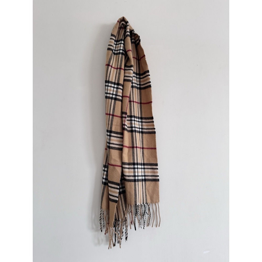 Cashmink By V.Fraas Germany German Brown Tan Plaid Preppy Classy Winter Fringe